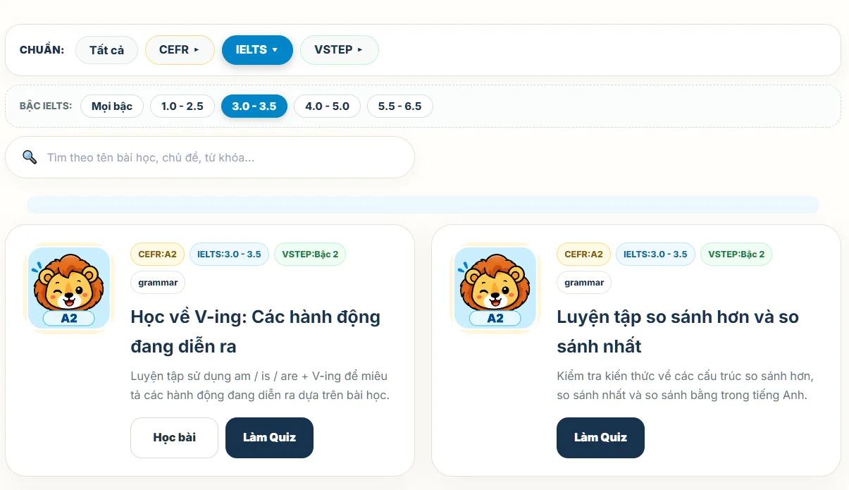 Luyện tập quiz từng bước